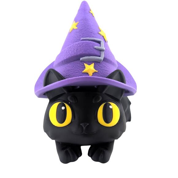 Adorable Black Cat Candy Dish with Purple Witch Hat Trinket Box Halloween Decor - Picture 1 of 3